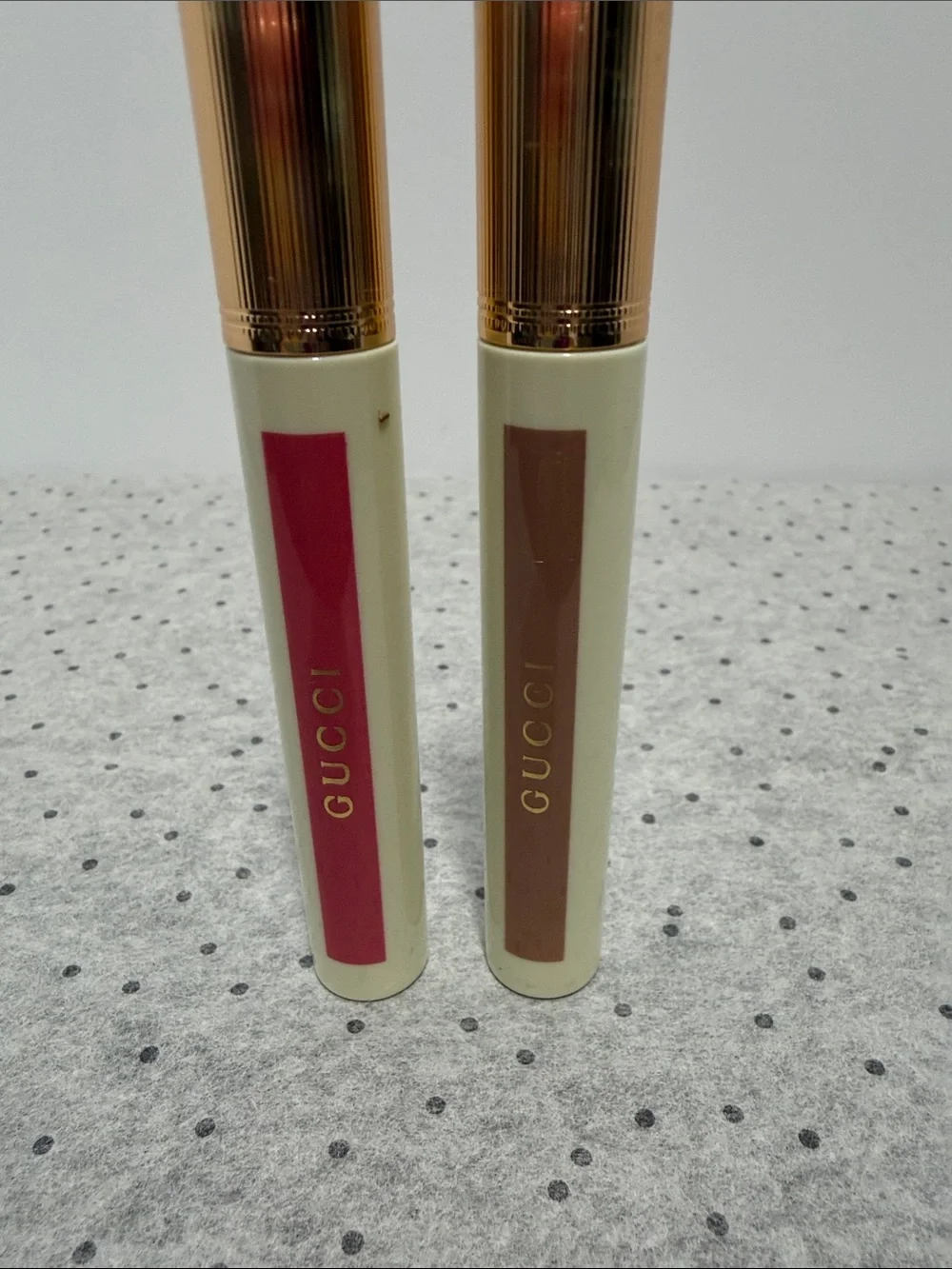 Gucci 415 & 226 lipstick Gloss Set with Gold Accents